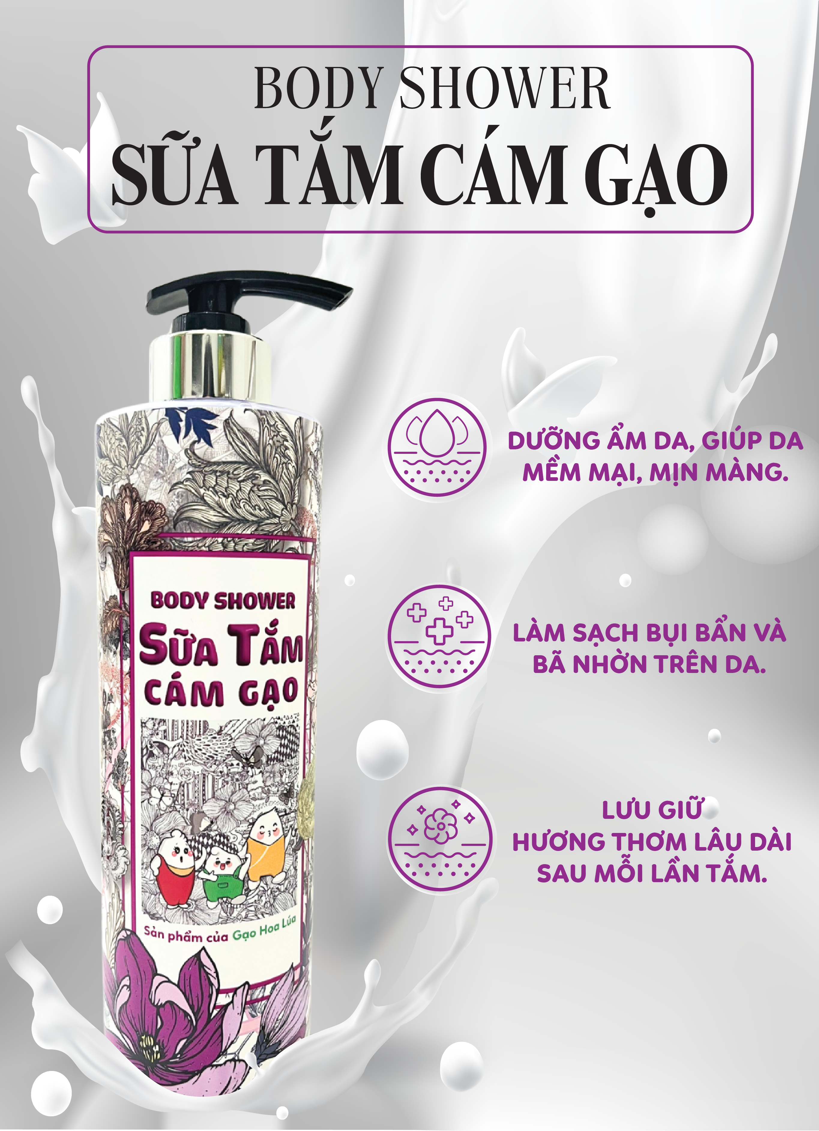 Sữa Tắm Cám Gạo - Chiết xuất từ Cám Gạo &amp; Hoa Mộc Lan - Chai 650ml