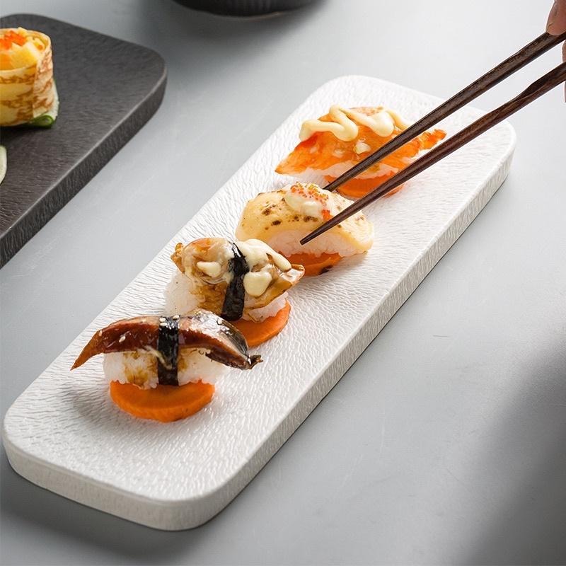 Đĩa sứ nhà hàng , đĩa sứ dài chữ nhật Sarang đựng sushi , gimbap