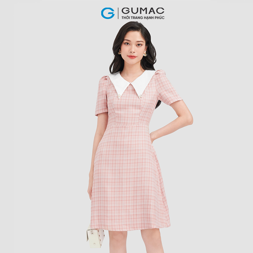 Đầm dáng A GUMAC DC09040 caro đính nút
