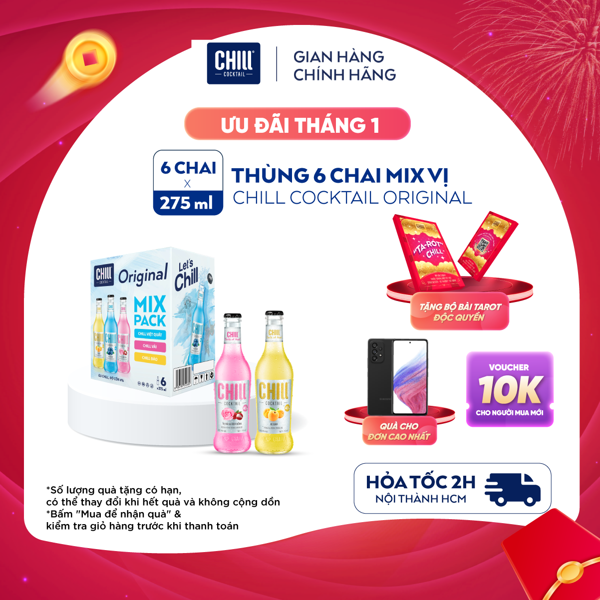 Thùng 6 chai Chill Cocktail Original mix 3 vị 275ml/chai