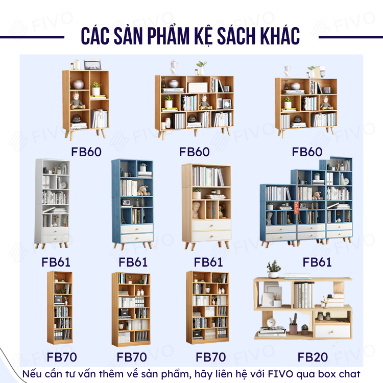 Tủ Kệ Sách Gỗ Đa Tầng 4 Chân Cao Cấp FIVO Mẫu FB61 Nội Thất Lắp Ráp Đơn Giản, Nhiều Ngăn Rộng Rãi