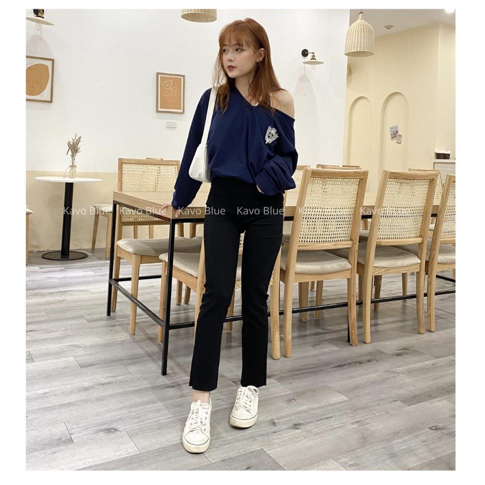 Quần Bò Nữ Ống Đứng Đen KAVO BLUE Kéo Dài Chân