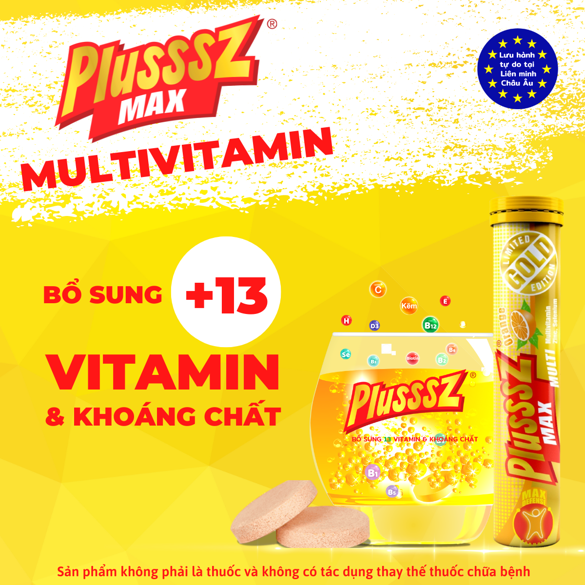 {COMBO2TUYP} Viên sủi Plusssz Max Multivitamin hương vị Cam  Viên sủi Plusssz Max Vitamin C & ZinC vị chanh không đường +bổ sung vitamin C và khoáng chất dạng hòa tan, dễ hấp thu hỗ trợ tăng cường đề kháng, vững vàng sức khỏe (Tuýp 20 viên sủi).