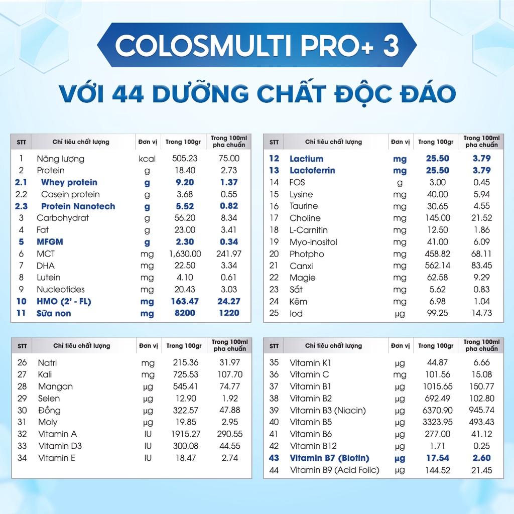 Sữa Bột Colosmulti Pro+ 3 560g/28túi tăng cường hấp thu, miễn dịch, phát triển thể chất và nhận thức