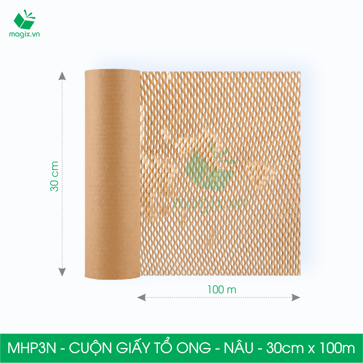 MHP3N - 30cm x 100m - Cuộn giấy tổ ong chống sốc - Kraft nâu Cao Cấp - Giấy gói hàng, gói quà