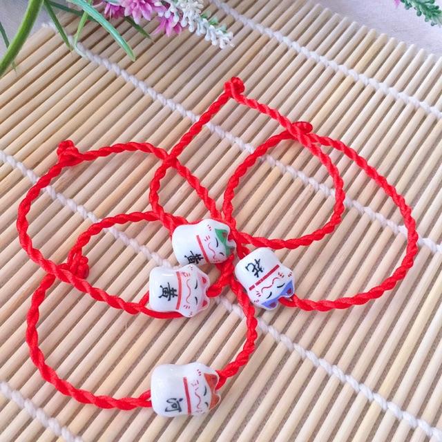 Combo 5 vòng tay may mắn mèo sứ