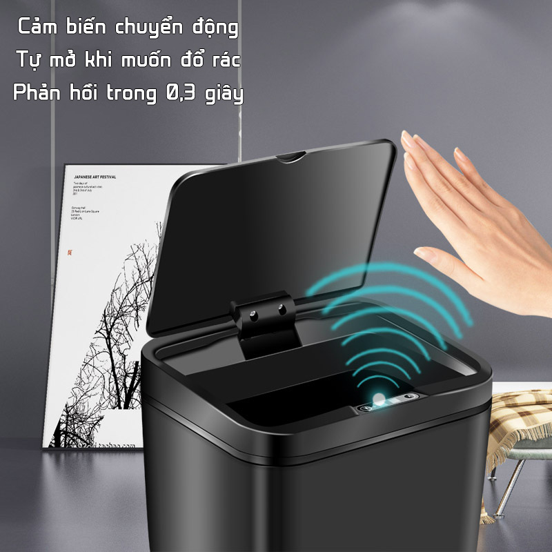 Thùng đựng rác cảm biến tự đóng mở cao cấp TZL-12 sang trọng sạch sẽ tiện dụng