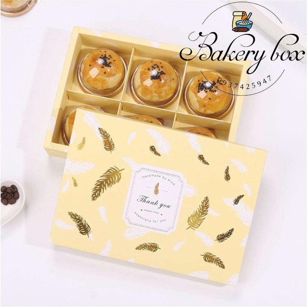 10 Set | Hộp Túi Giấy 6 Bánh Trung Thu Lá Ánh Vàng 80gr - 125gr