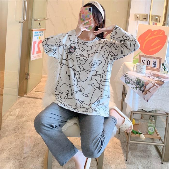 Đồ Mặc Nhà Cổ Tròn, Bộ Ngủ Nữ Cotton Thun Áo Dài Quần Dài Nhiều Họa Tiết Dễ Thương DDTT05