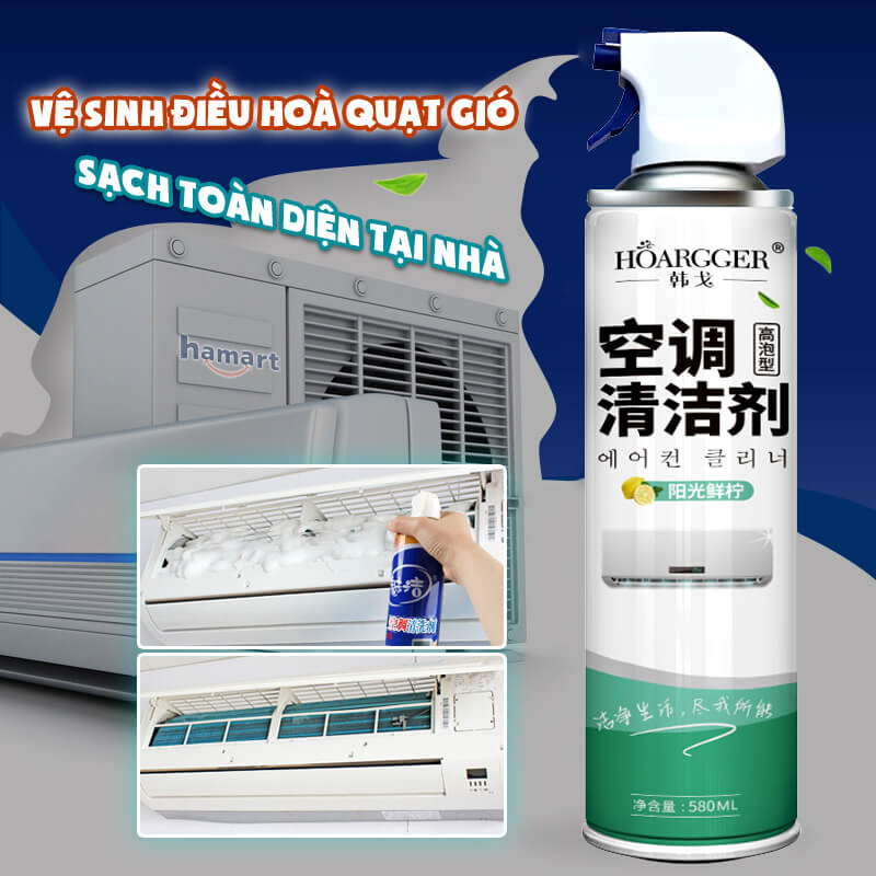 Chai Xịt Vệ Sinh Điều Hoà 580ML Hương Chanh Tạo Bọt Tẩy Rửa Vệ Sinh Dàn Máy Lạnh Quạt Làm Mát Tại Nhà Hiệu Quả - Hàng Chính Hãng