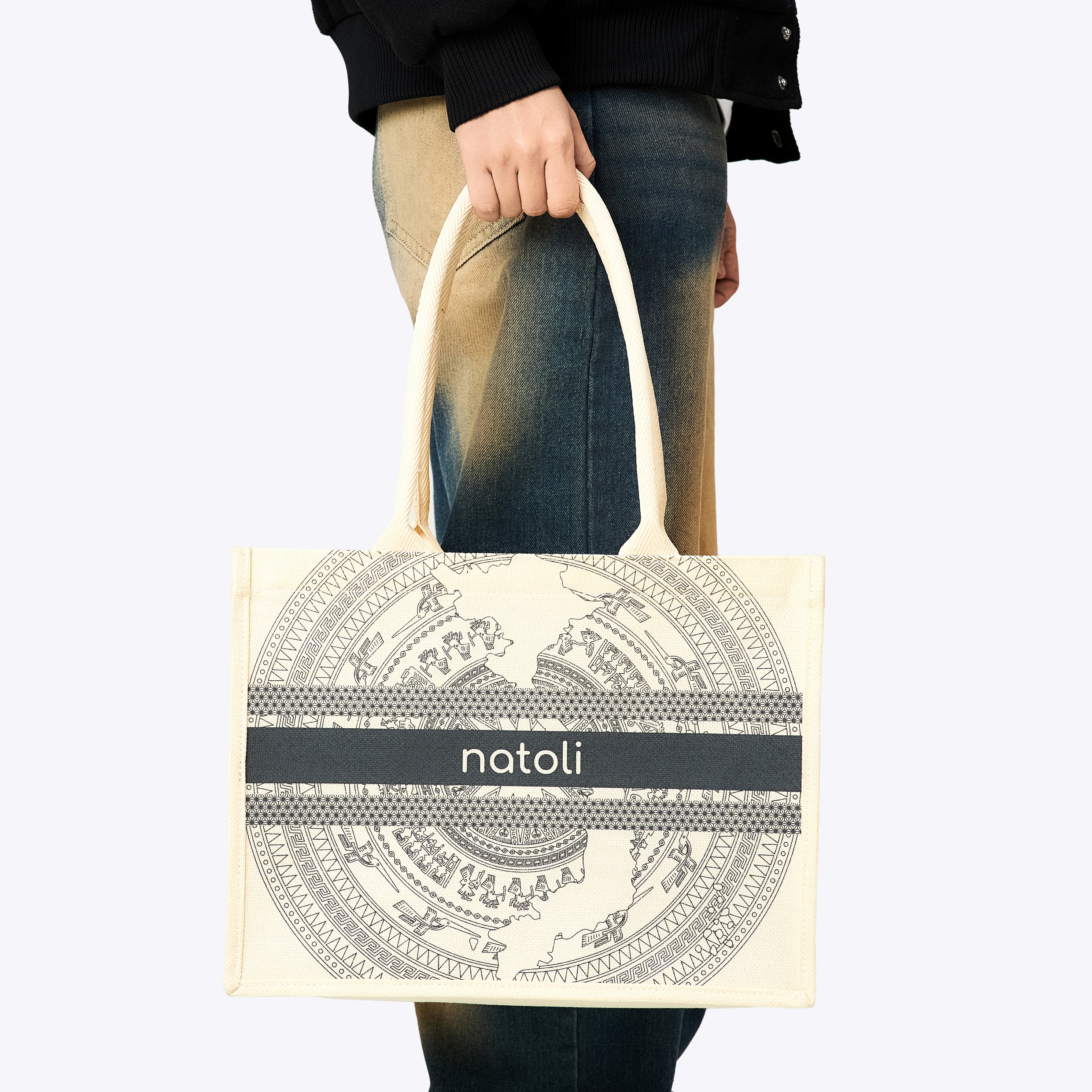 Túi cói vintage, túi đi biển NATOLI đi du lịch, đi chơi có khóa kéo đựng đồ tiện lợi BST Artisan Eco Jute Tote T36