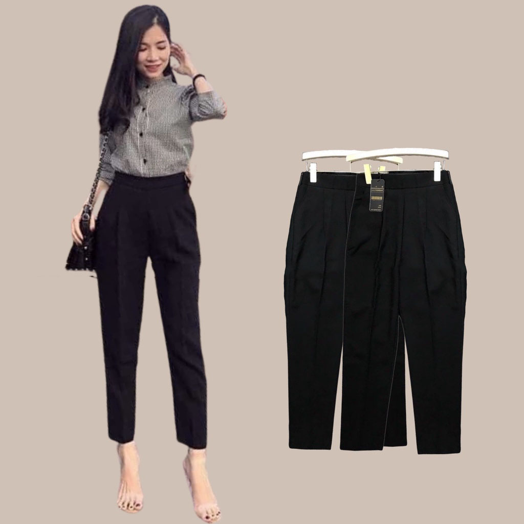 Quần baggy nữ kiểu dáng cạp cao có thun có dán sau mặc cực thoải mái chất tuyết mưa