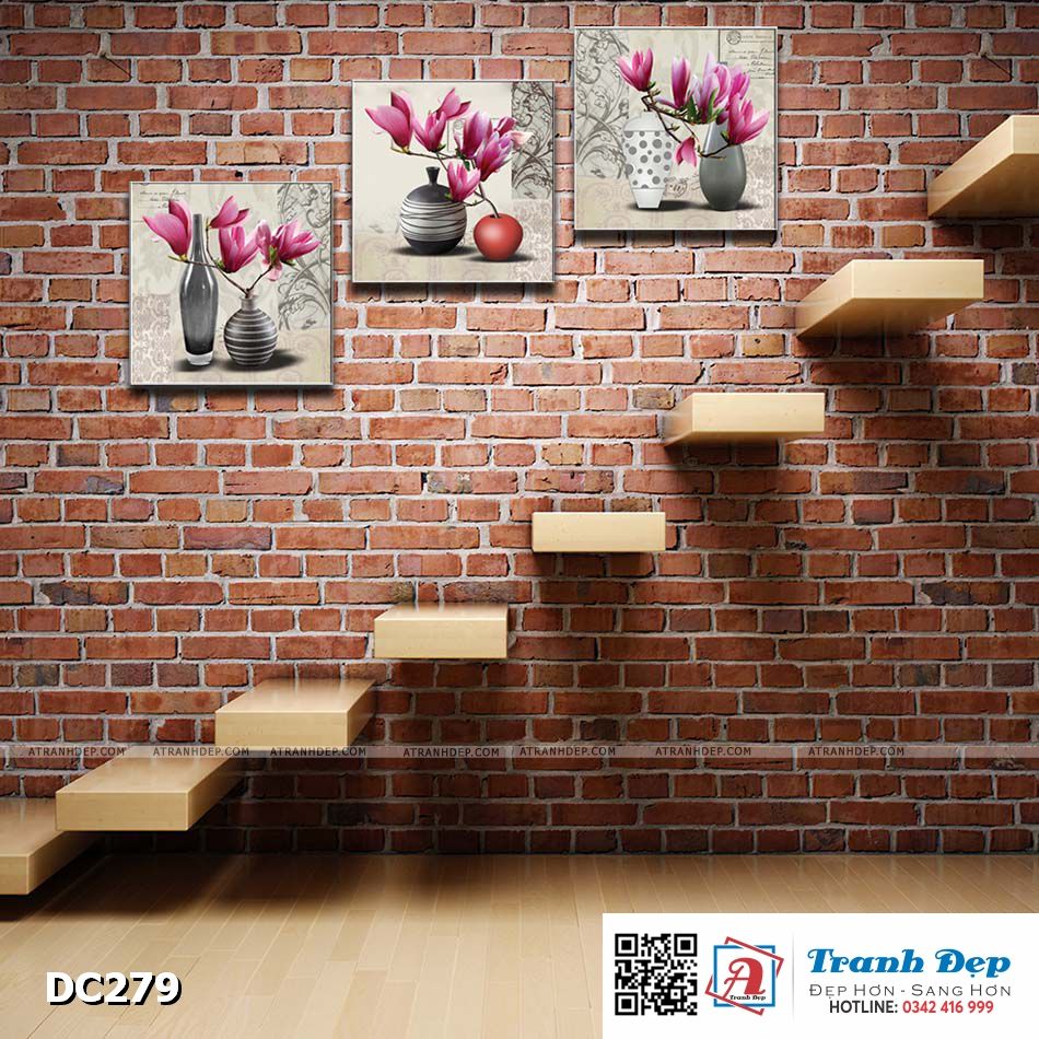 Bộ 3 tranh canvas treo tường Decor Bình hoa nghệ thuật - DC279