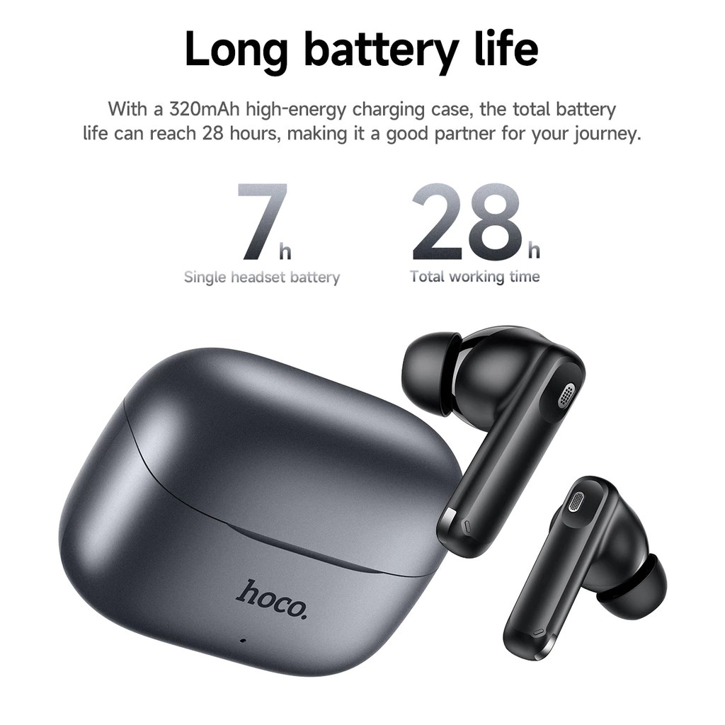 Tai nghe Bluetooth phiên dịch AI thông minh Hoco EQ27 Fun chống ồn ANC+ENC, Bluetooth 5.4, pin trâu 7h, hỗ trợ dịch thuật 134 ngôn ngữ khi gọi điện, trò chuyện, video call- Hàng chính hãng