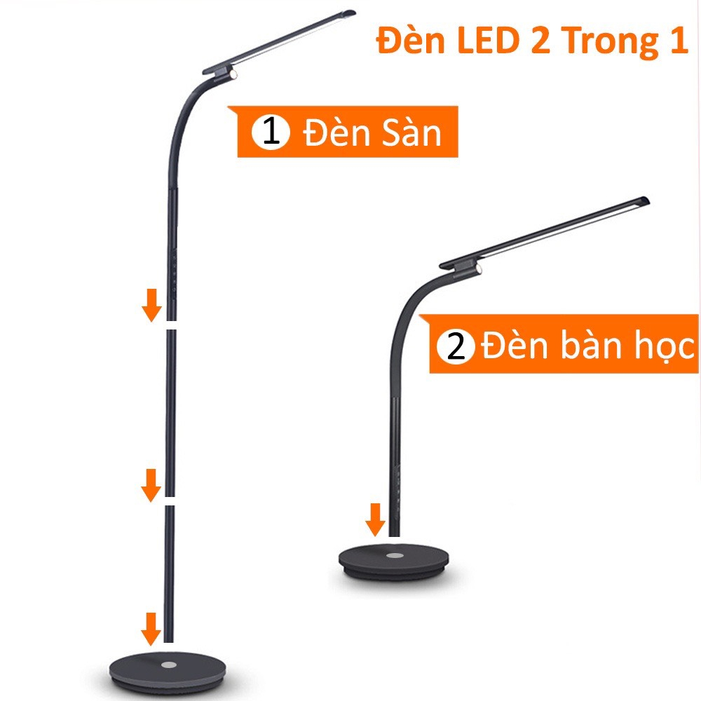 Đèn đọc sách đứng để sàn tích hợp đèn bàn học và làm việc Led 9W, Cảm ứng 5 chế độ ánh sáng, Có điều khiển từ xa