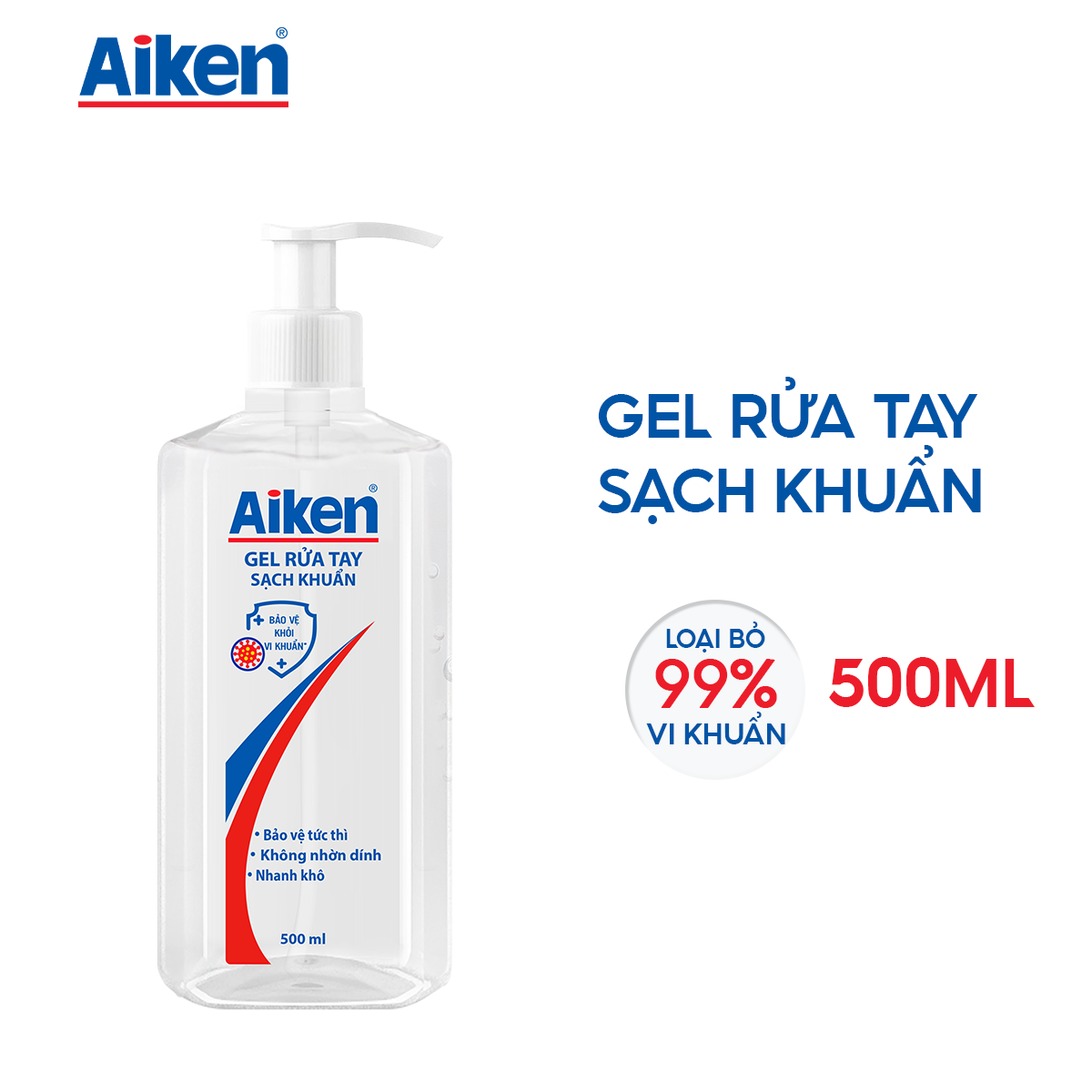 Combo 2 Gel Rửa Tay Khô Sạch Khuẩn Aiken 500ml/chai dạng vòi