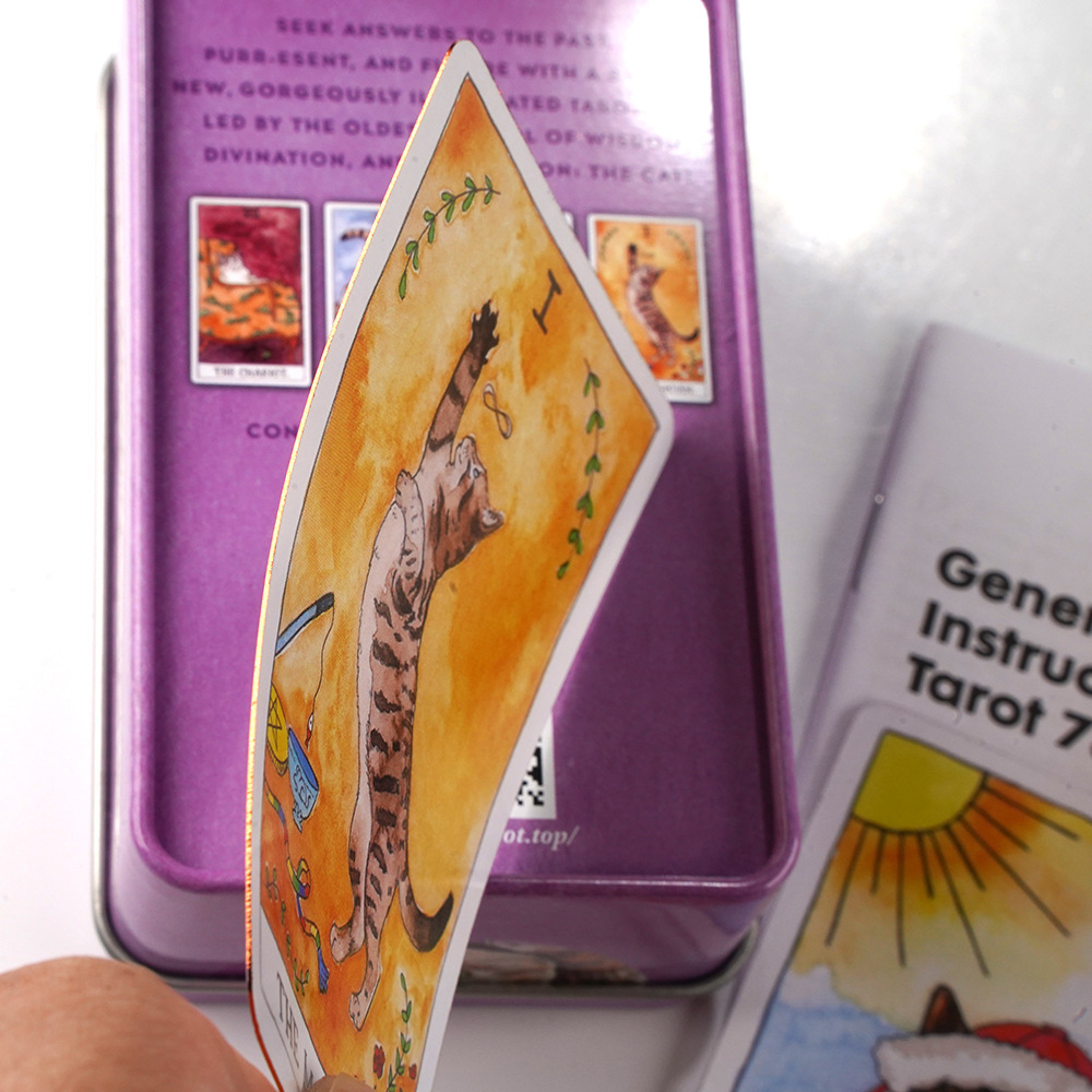 Bộ Bài Cat Tarot Hộp Thiếc Mạ Cạnh 78 Lá Tặng Đá Thanh Tẩy