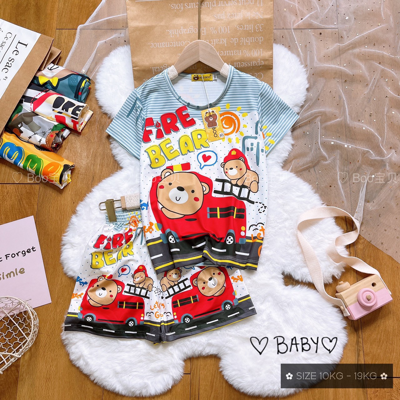 [HCM] (14-20kg) Đồ bộ baby cho bé trai mặc nhà/mặc ngủ đùi in 3D chất thun lạnh rất mát tay khi sờ, ko xù lông và bề mặt bóng loáng. Đồ bộ bé trai thun lạnh. Đồ bộ bé trai 20kg. doraemon-báo hồng-mickey-donald-gấu pooh-bò sữa Boo