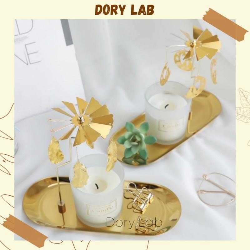 Khay Đựng Nến Thơm Kèm Chong Chóng Xoay Màu Vàng Kim Sang Trọng, Phụ Kiện Decor Nến - Dory Lab