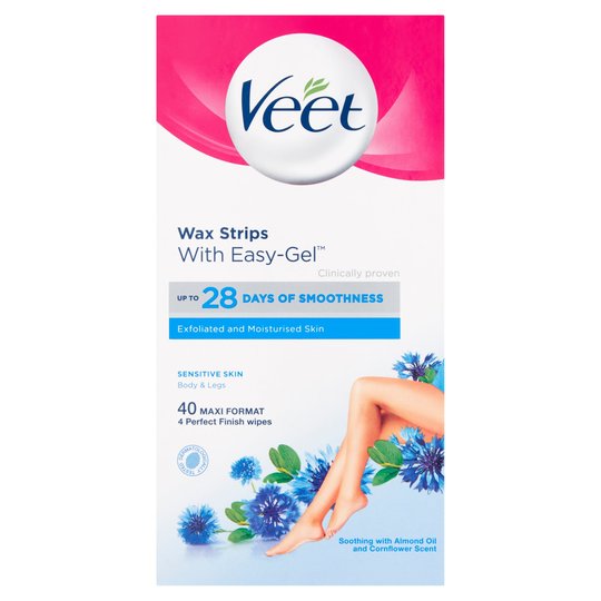 Tẩy lông chân, body da nhạy cảm Veet With Easy Gel Wax Strips Body Legs 40 Miếng