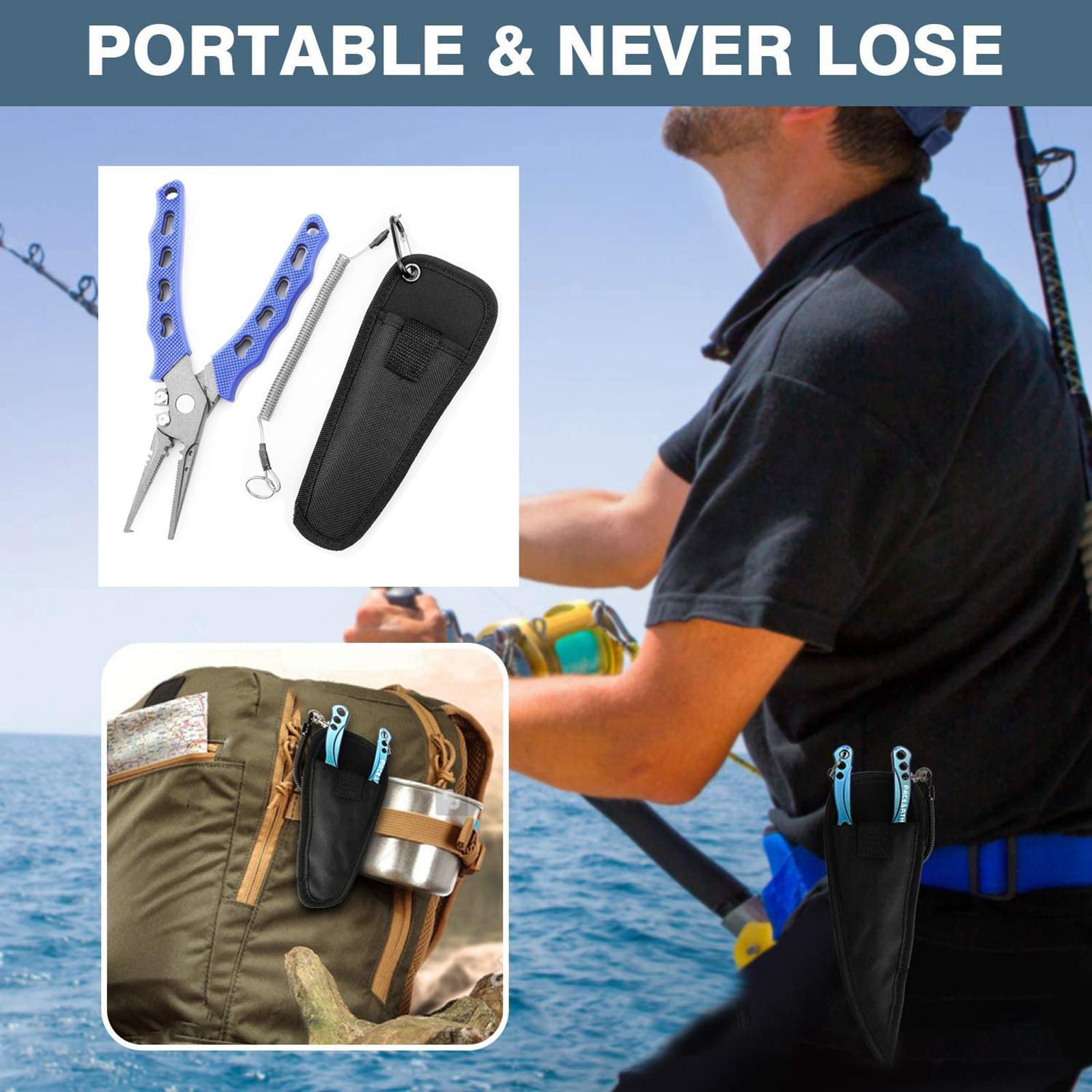 Fishing Pliers Saltwater with Sheath and Lanyard, Braid Cutters Split Ring Pliers Hook Remover Line Cutting Stainless Steel, Durable and Lightweight