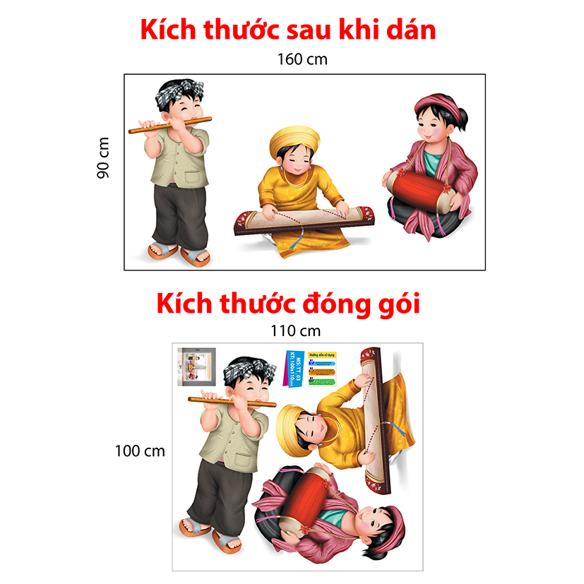 Decal trang trí trung thu 2021 bé chơi nhạc cụ đón trung thu