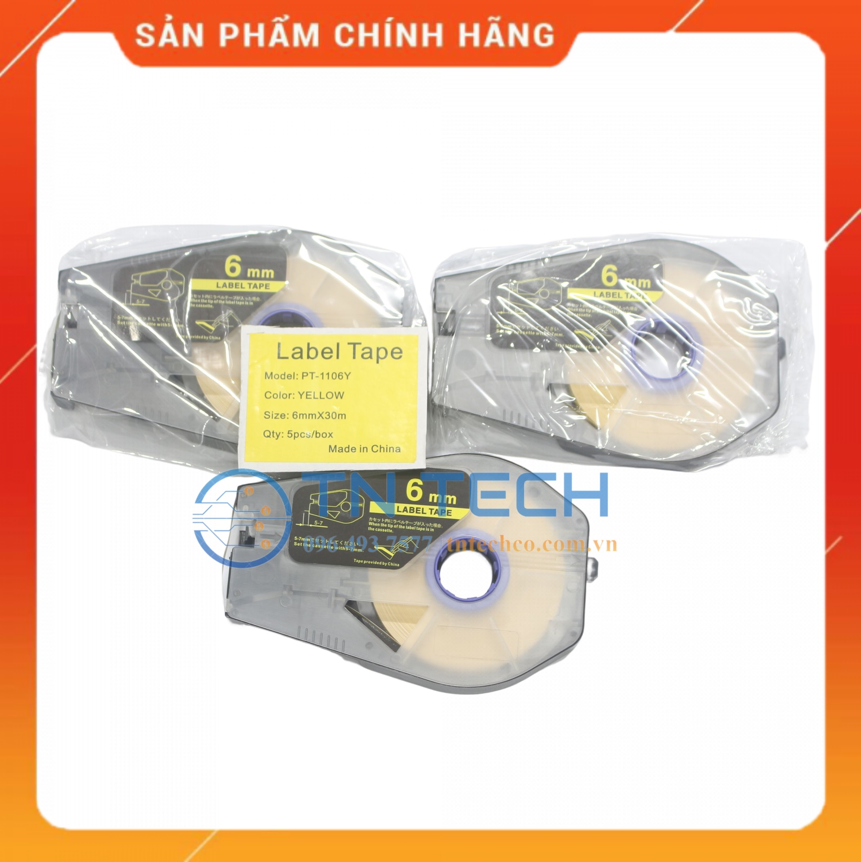 Nhãn in CANON PT-1106Y - Chữ đen nền vàng 6MM x 30M - Dùng cho máy in ống CANON [Hàng nhập khẩu]