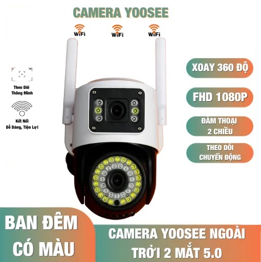 Camera WiFi Yoosee 2 Mắt Ngoài Trời, Xem 2 Màn Hình Cùng Lúc, Giám Sát Ngoài Trời Chống Nước IP66 - Hàng nhập Khẩu