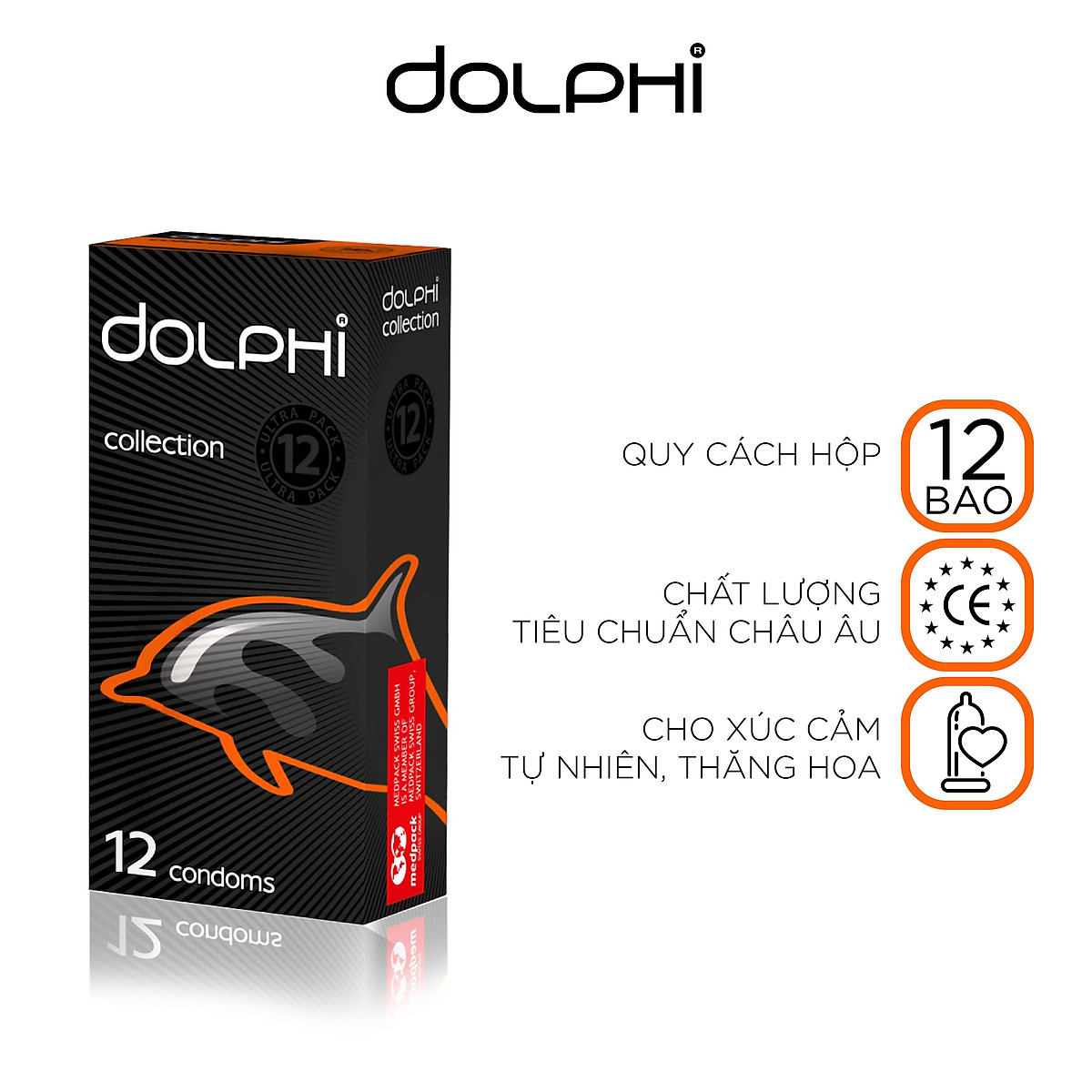 Combo Đa Vị Yêu- BCS Siêu Mỏng Tự Nhiên Dolphi Collection (Hộp 12 bao)+Kẹo Ngậm Không Đường Hương Bạc Hà-Vivil (Thỏi28g)