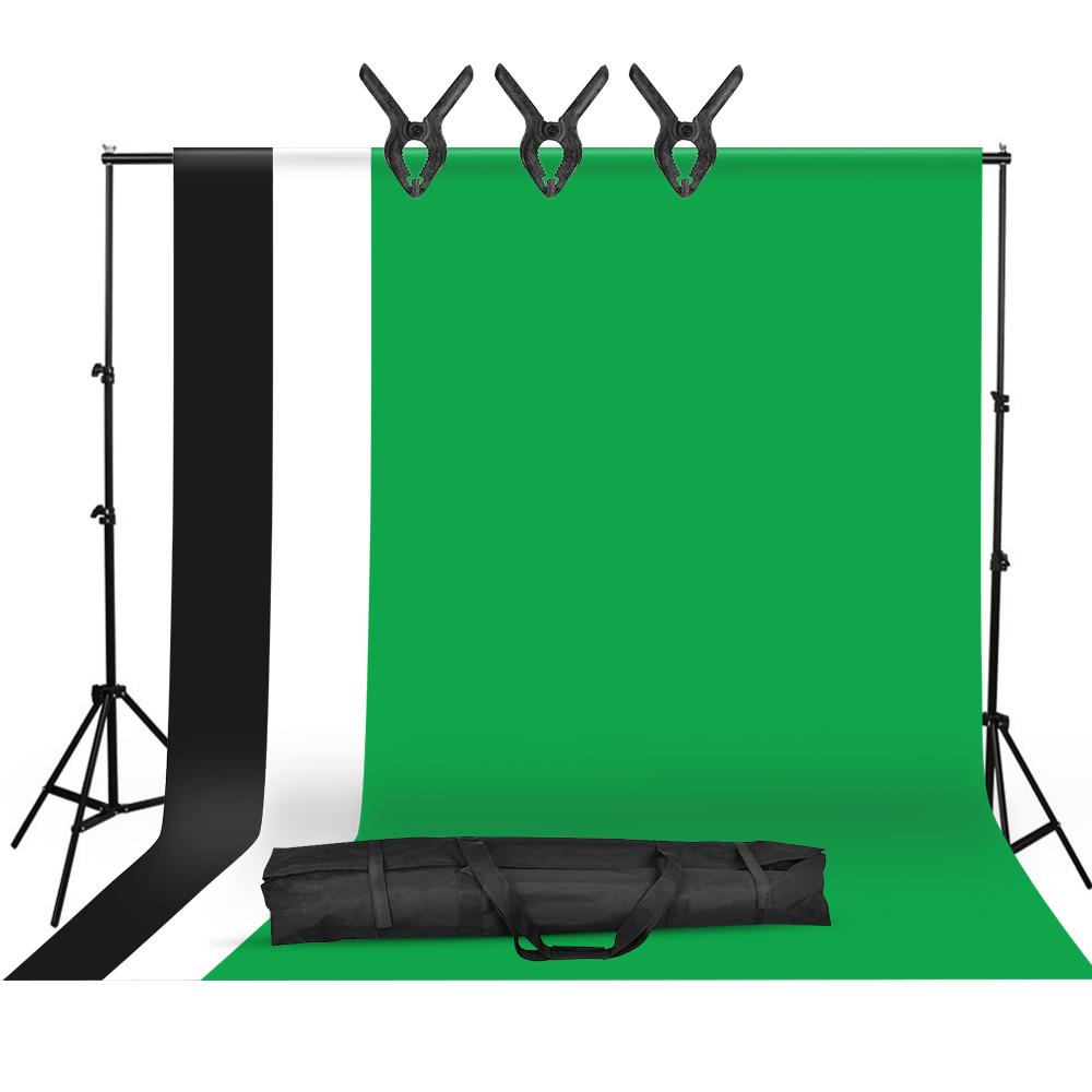 Studio Photography Backdrop Kit with 2 * 3m/6.6 * 10ft Metal Stand Bracket + 3pcs 1.6 * 3m/5.2 * 10ft Backdrops