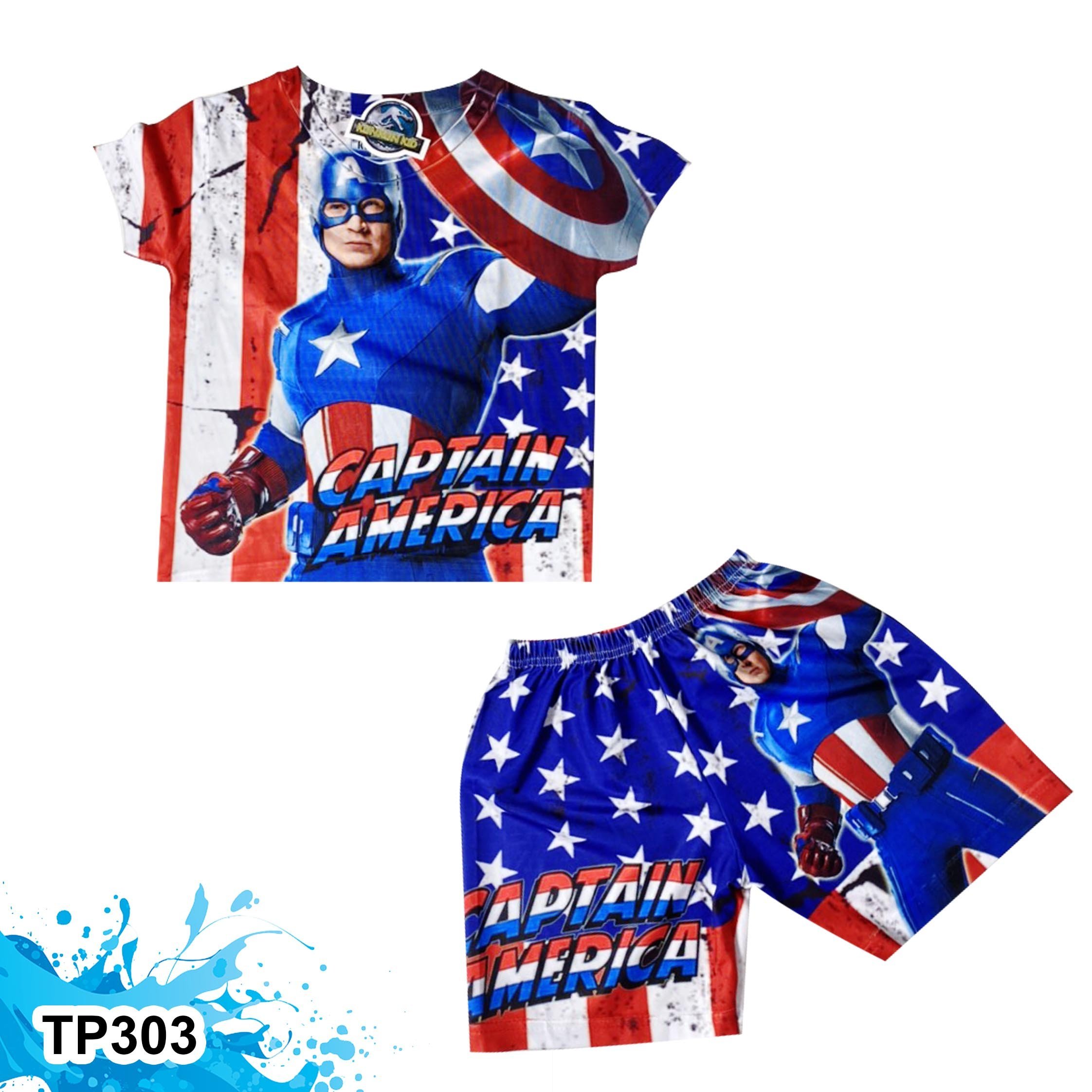 Đồ Bộ Thun Có Tay In 3D cho bé trai hình Captain America