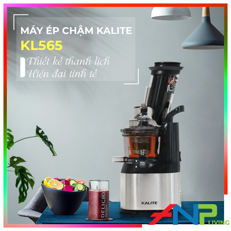 Máy ép chậm Kalite KL 565, công suất 240W, ống tiếp nguyên liệu size lớn, có dao cắt nhỏ hoa quả, có ống làm kem - Hàng chính hãng - Tặng 1 bình nước cao cấp