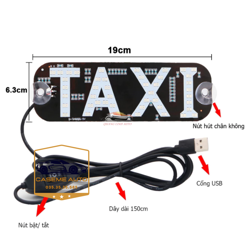 Đèn Led TAXI Thay Đổi 2 Màu Gắn Kính Ô Tô, Đèn Báo Chữ TAXI Gắn Kính Lái Xe Hơi - Hàng Nhập Khẩu