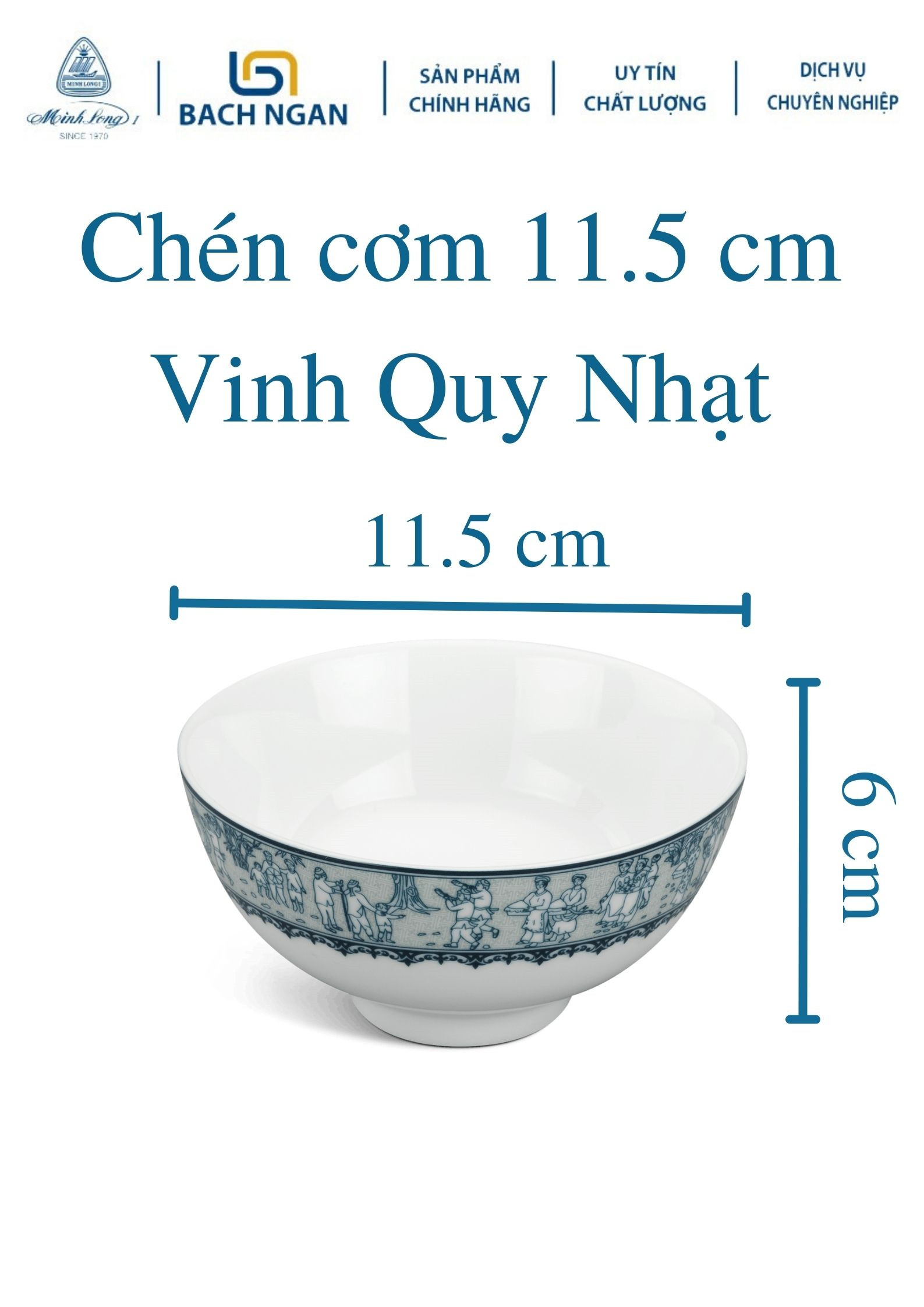 Bộ 10 Chén sứ cao cấp Minh Long 11.5cm Vinh Quy Nhạt dùng ăn cơm trong gia đình, đãi khách hay tặng quà tết