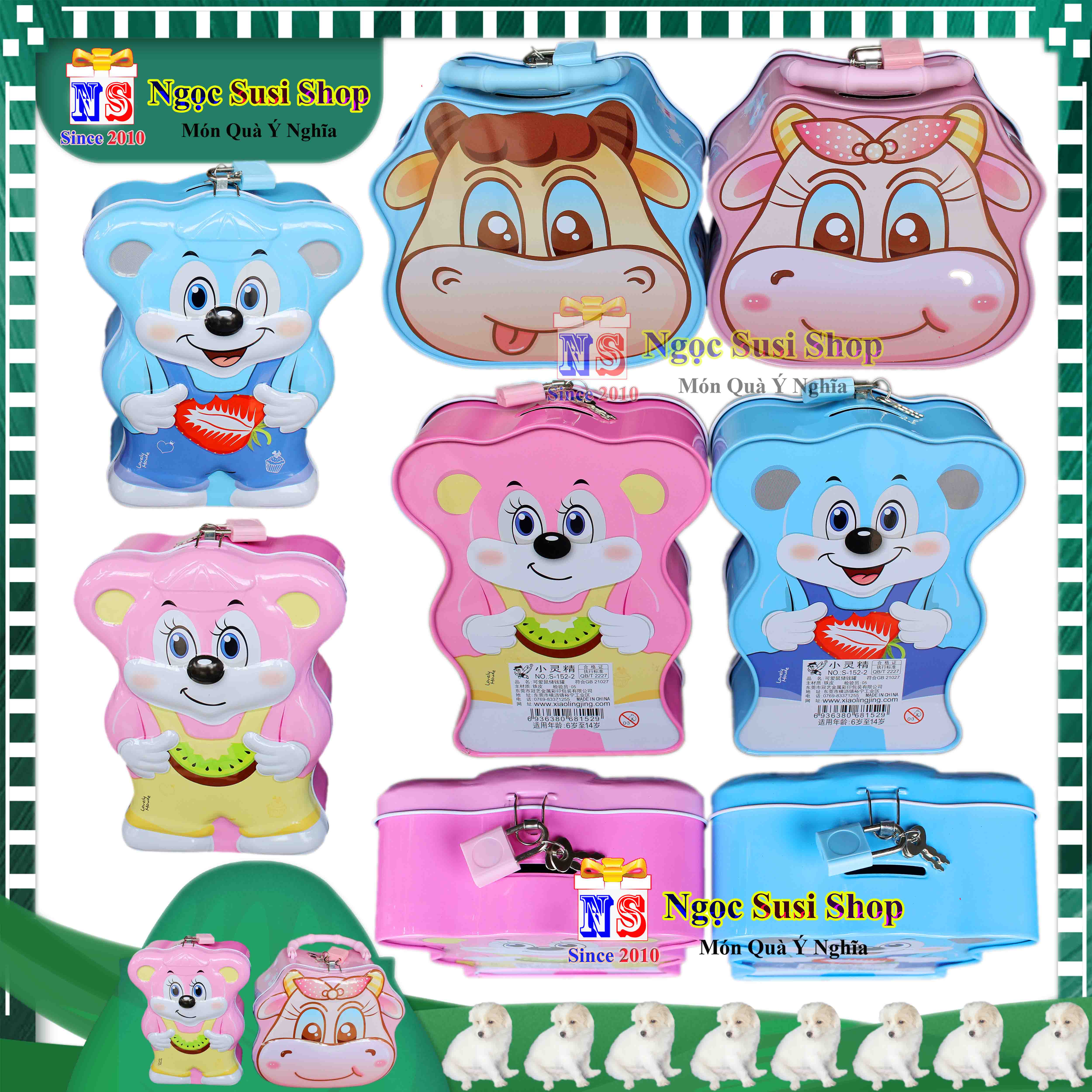 HỘP THIẾC TIẾT KIỆM CON BÒ SỮA CON CHUỘT RẤT ĐẸP DỄ THƯƠNG - ỐNG HEO TIẾT KIỆM CÓ KHÓA