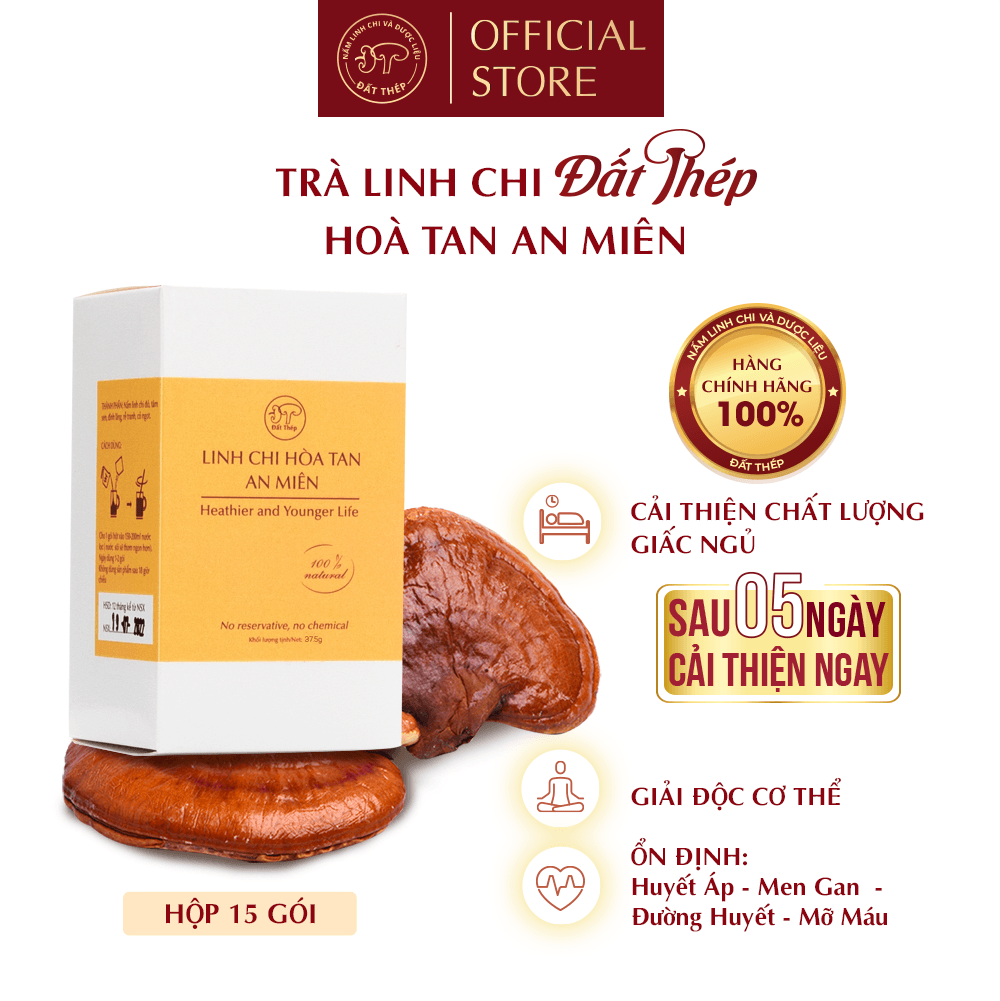 Trà Nấm Linh Chi Đất Thép Hòa Tan An Miên 2 hộp x 30 gói - Cải thiện giấc ngủ - Tăng sức đề kháng