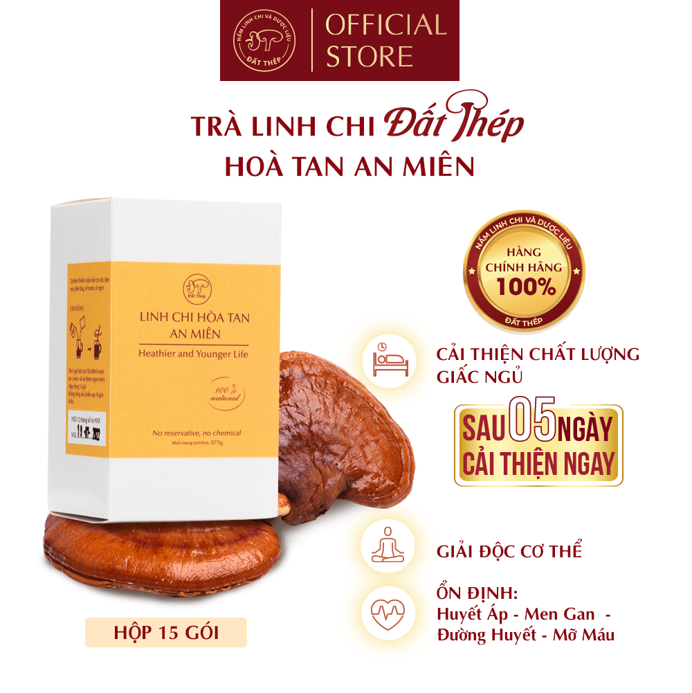 [HỘP QUÀ] Trà Nấm Linh Chi Đất Thép Hòa Tan An Miên 2 hộp x 30 gói - Cải thiện giấc ngủ - Tăng sức đề kháng