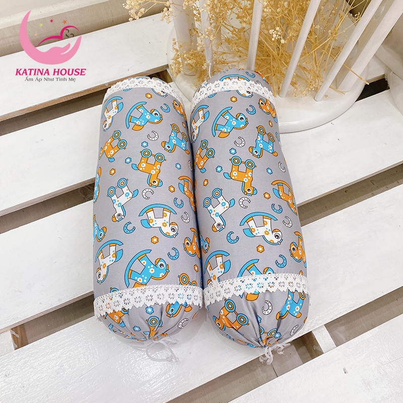 Cặp gối ôm 40cm cho bé sơ sinh Katina House,0-18th, vải tencel mềm mại mát, ruột gòn lông vũ êm ái