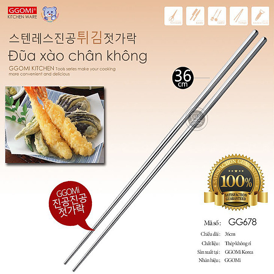 [HÀNG CHÍNH HÃNG]Đũa dài inox 36cm xào nấu thực phẩm, được hút chân không siêu nhẹ GGOMi Hàn Quốc GG678