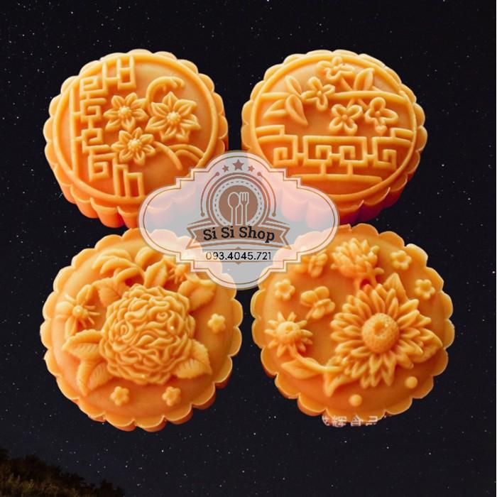 Khuôn bánh trung thu 3D 200g 4 mặt hoa cúc