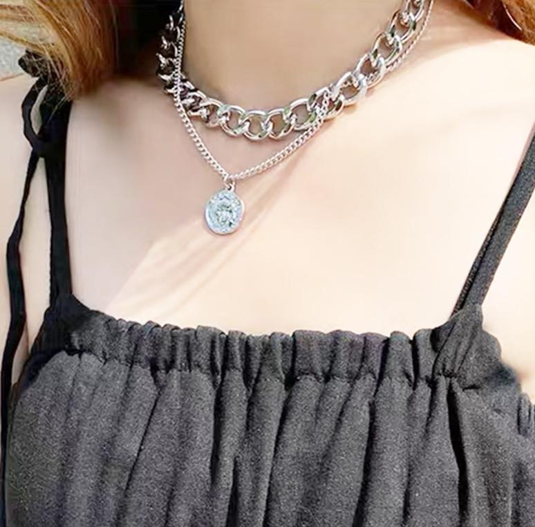 Vòng cổ titan 2 lớp bản đại kim loại sexy sang chảnh