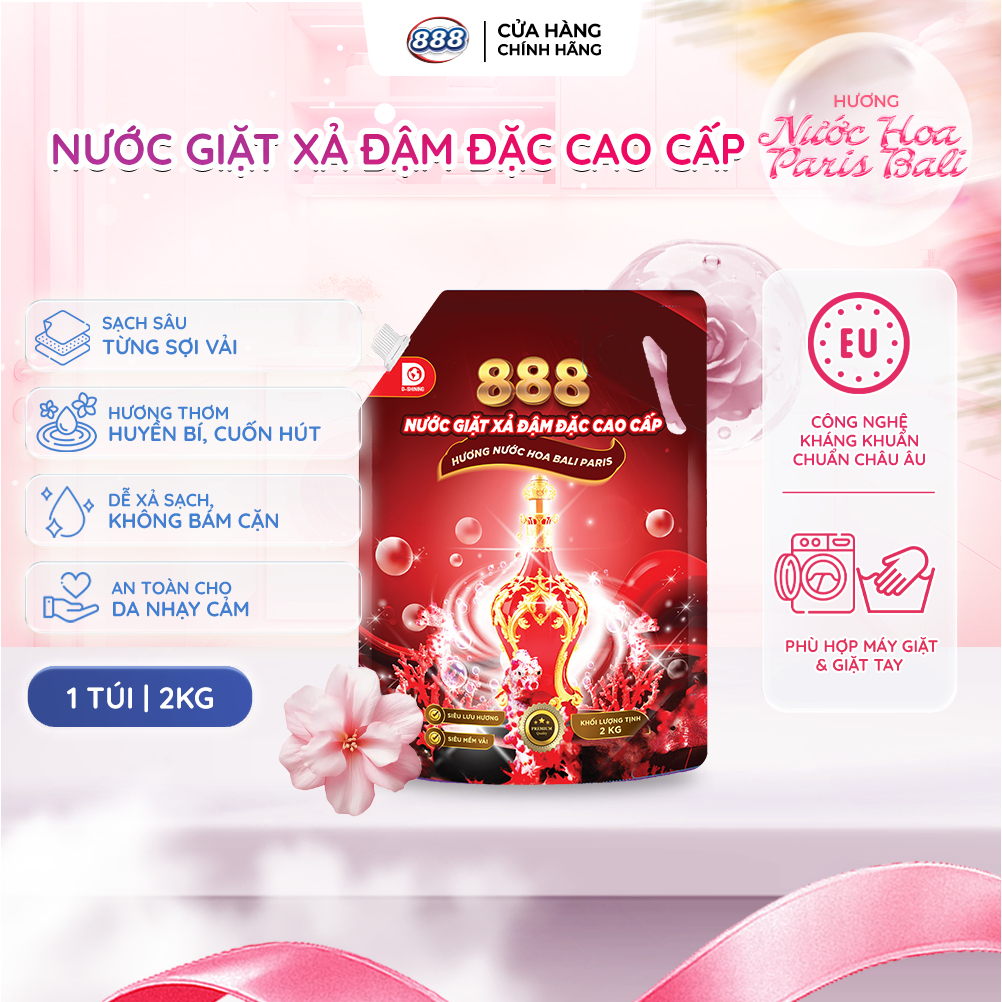 Combo 2 Túi Nước Giặt Xả 888 Hương Nước Hoa Bali Paris Cao Cấp 2kg/Túi