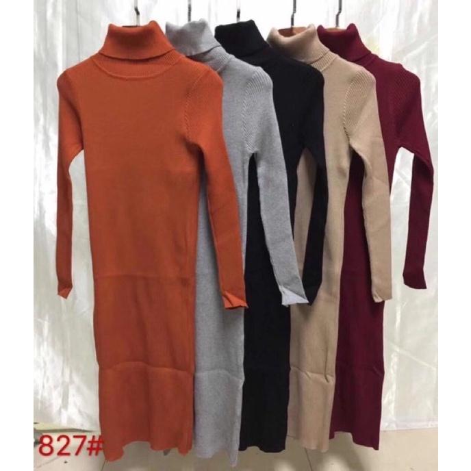 Váy đầm len body cổ lọ không xẻ dài 100cm