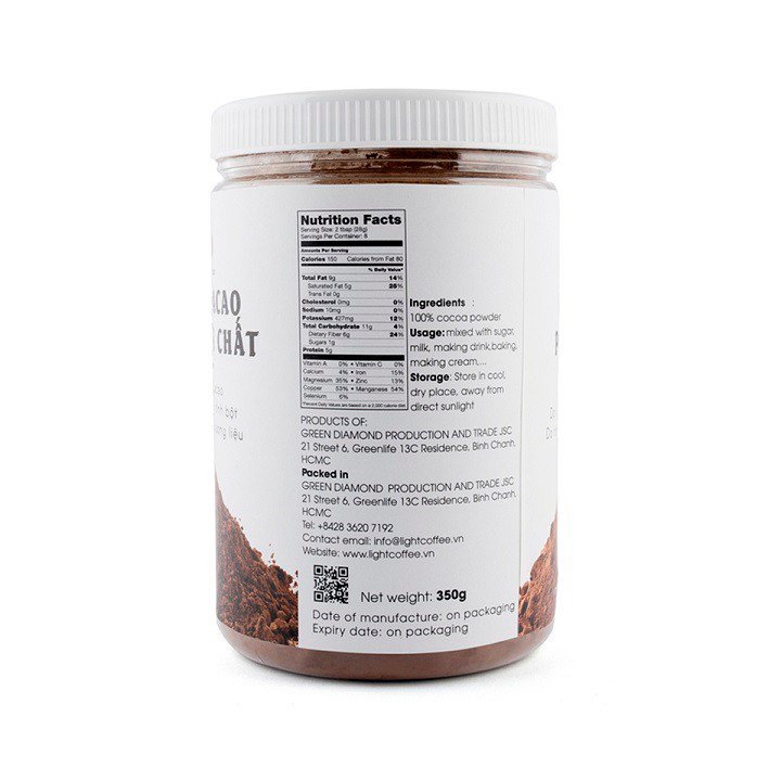 Bột Cacao nguyên chất Light Cacao tốt cho sức khỏe - hũ 350g