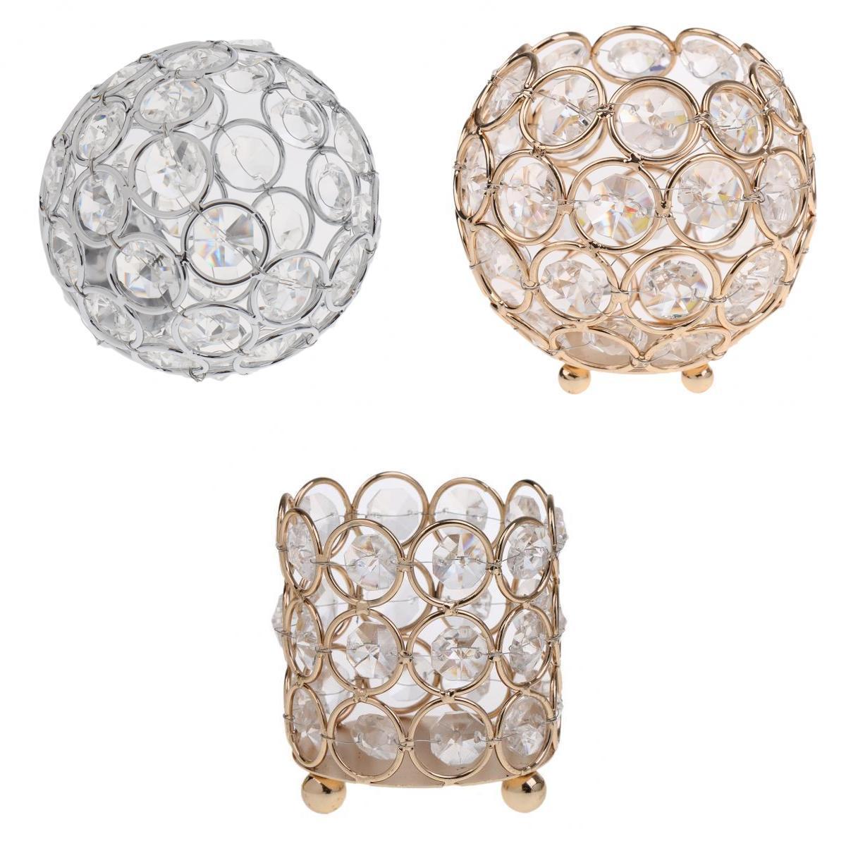 3pcs 3'' Crystal Beads Candle Holder Banquet Candlestick Table Centerpiece