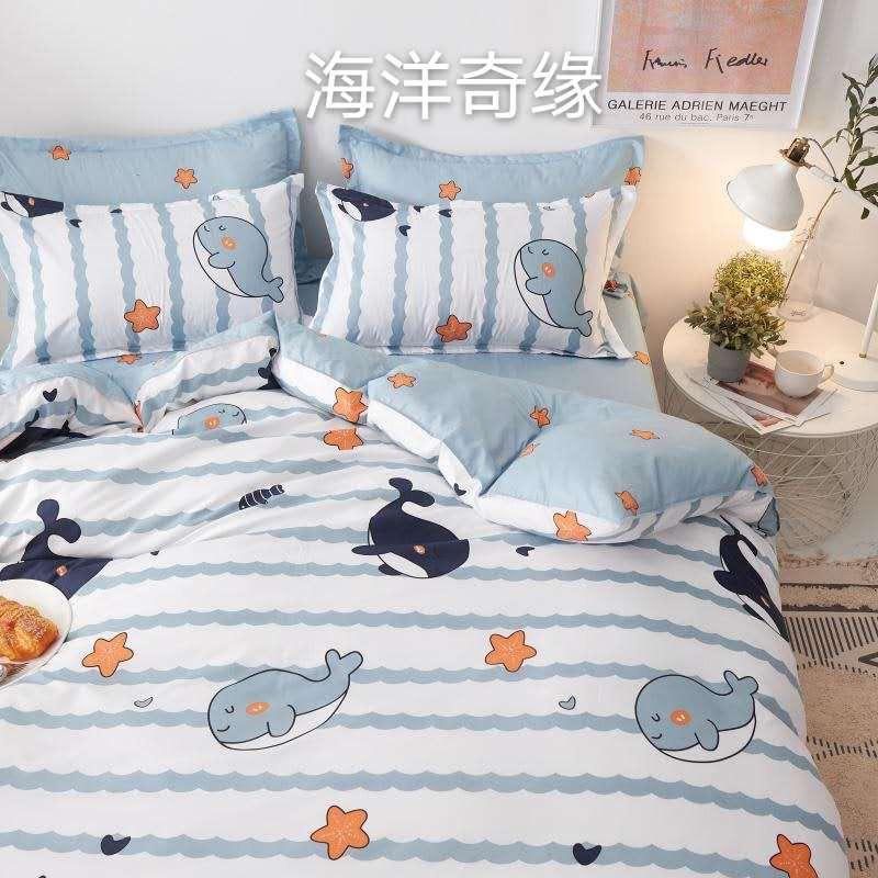 Bộ chăn ga gối Cotton Poly M2T bedding Cá heo, vỏ chăn mền, drap giường và 2 vỏ gối
