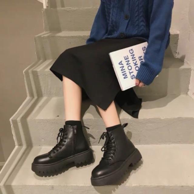 Bốt nữ, giầy boots cổ ngắn buộc dây ullzang phong cách Hàn