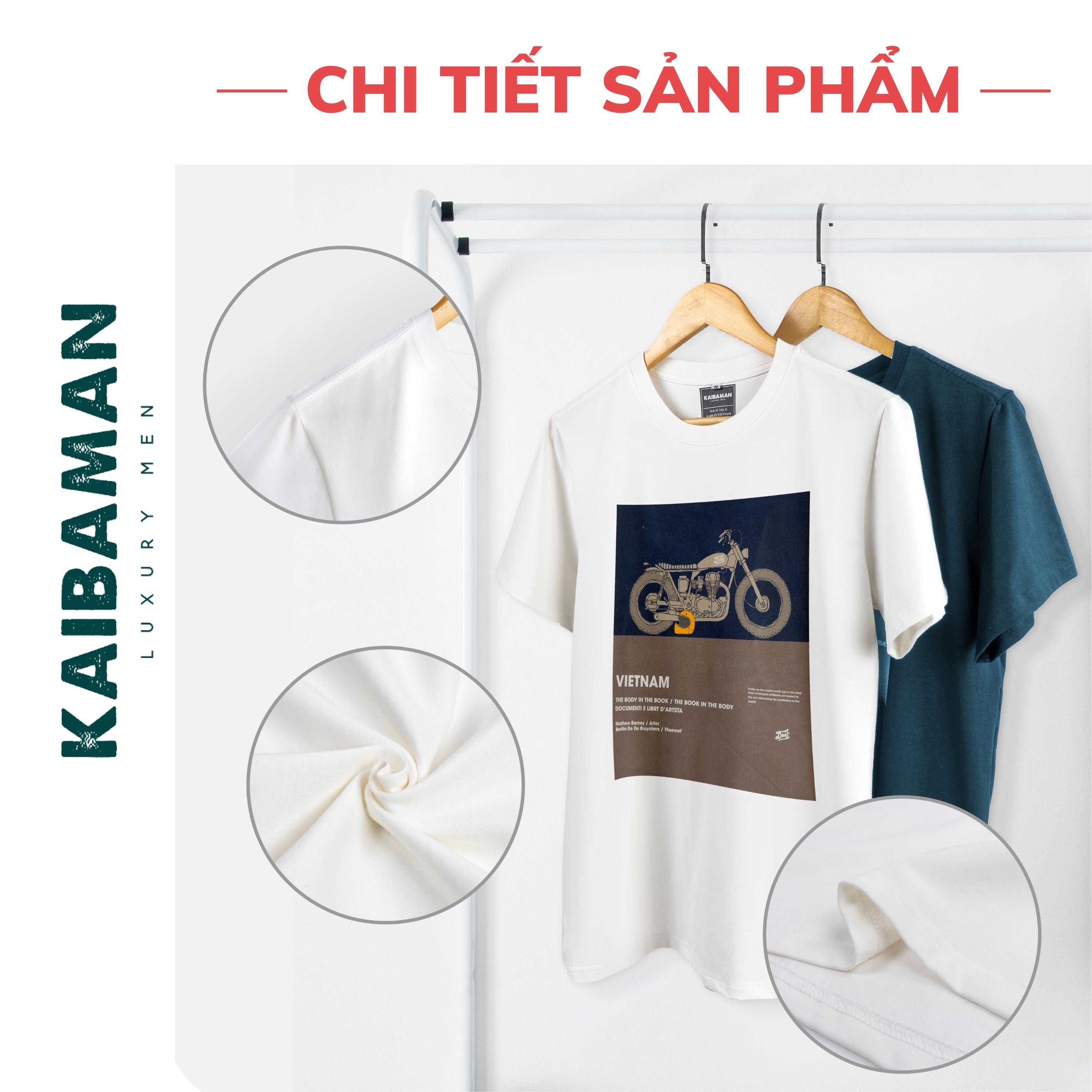 Áo Thun T-Shirt In Hình Hai Màu Xanh Trắng Áo Phông Nam Cổ Tròn Cotton Compact - KAIBAMAN STORE