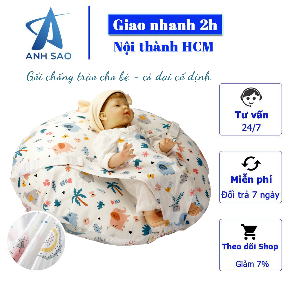 Gối chống trào ngược cotton A cho bé có đai cài chống giật mình