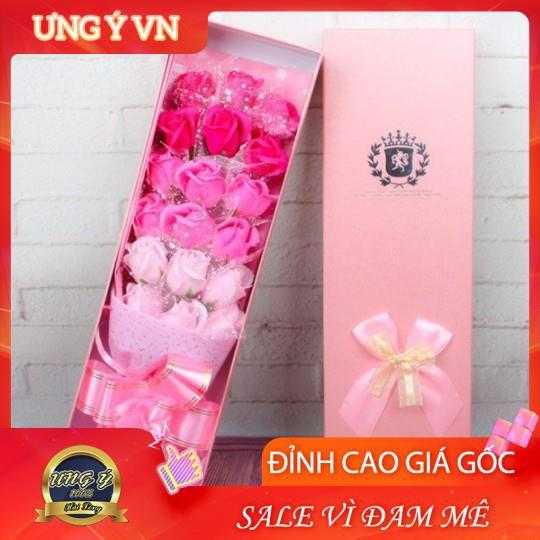 Hoa Hồng 18 Bông Hộp Chữ Nhật giao màu ngẫu nhiên